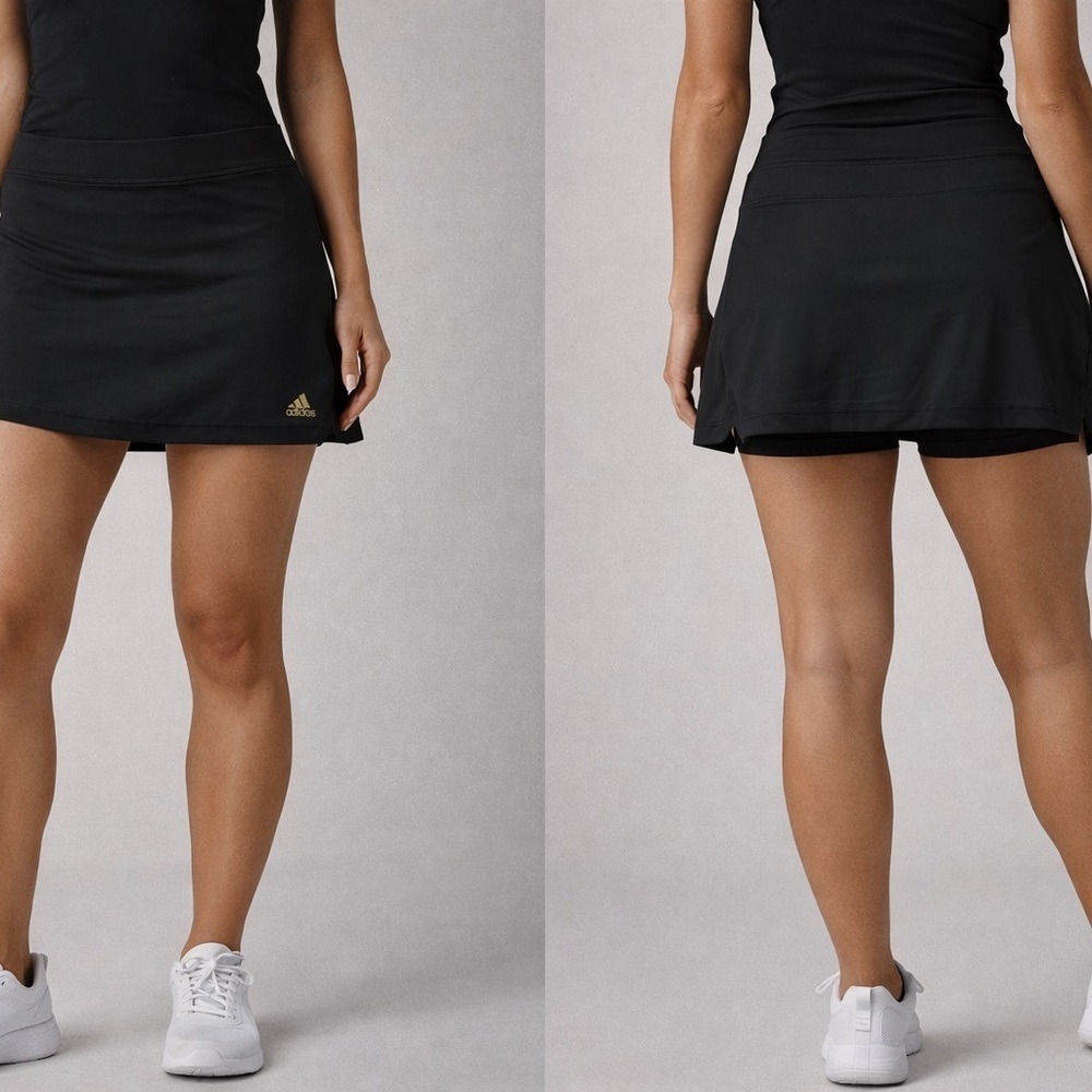 Adidas Women's Black Mini Skirt with Gold Logo Size Small